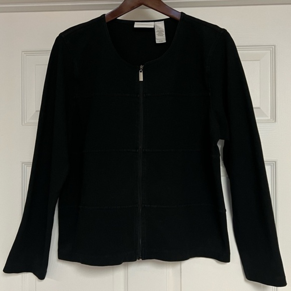 Liz Claiborne Black Zip-Up Jacket Top with Versatile Style Options | Size Large